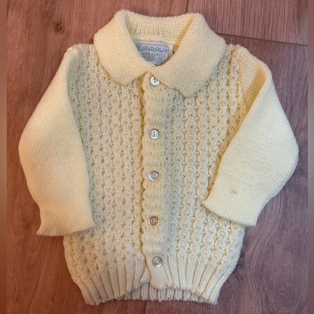 Yellow Vintage Cradleknit baby cardigan sweater 0-3 months